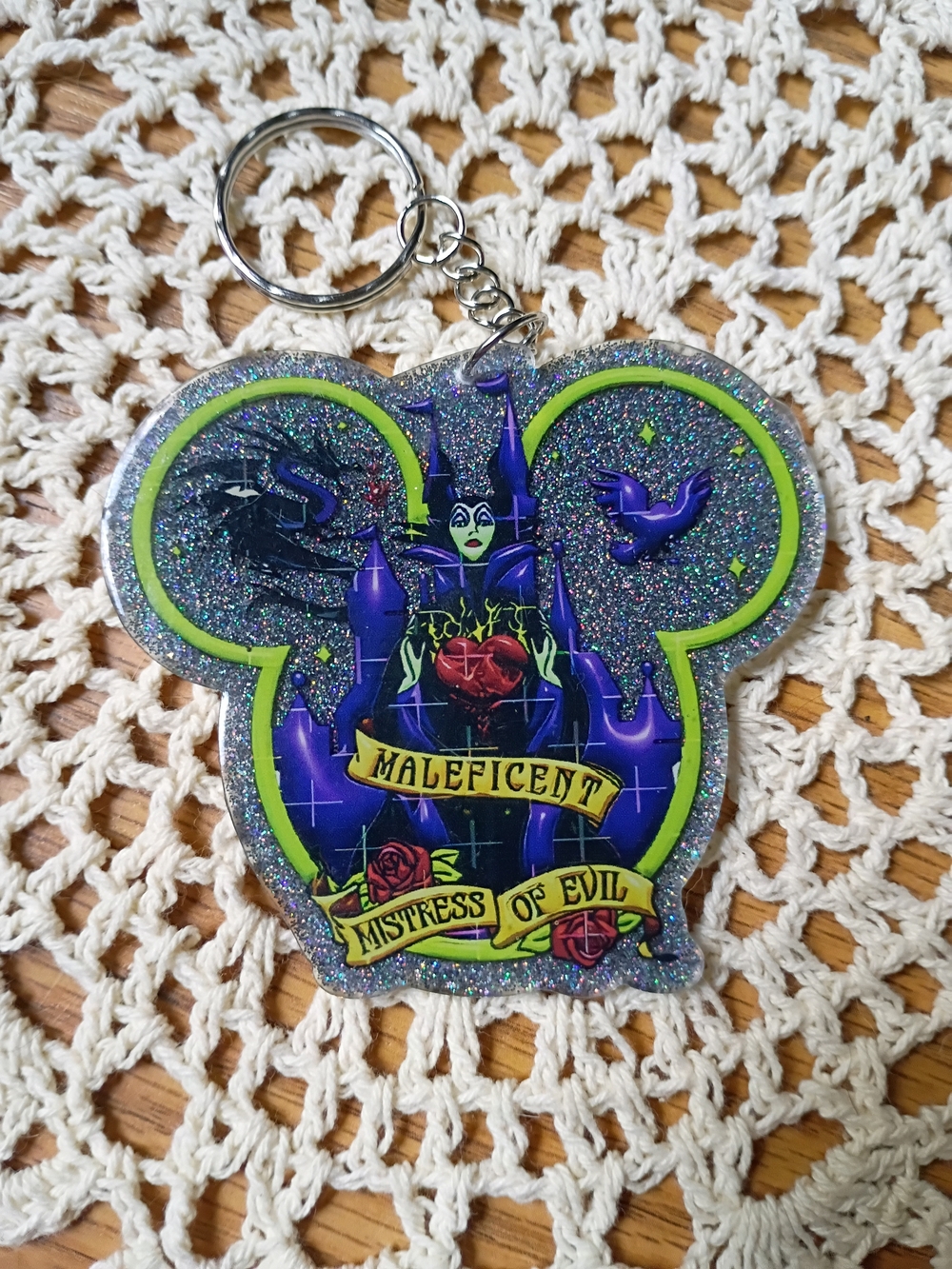 Maleficent Purple Glitter Mickey Keychain - Mistress of Evil